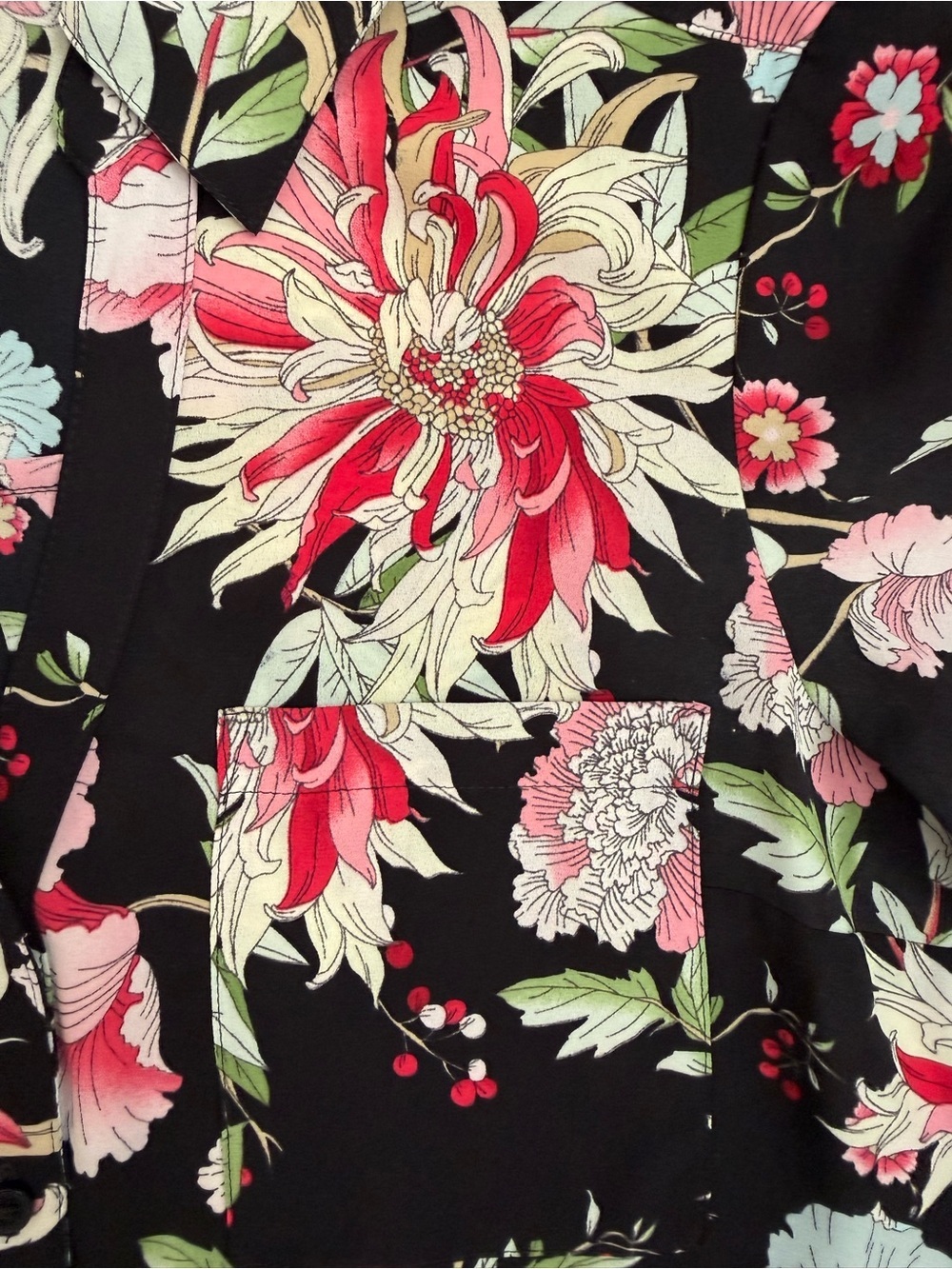 Express Portofino Slim Floral Button Front Blouse XS Black Career Office Top - Picture 3 of 8